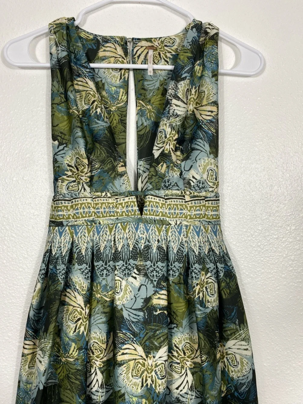 Free People Olive Green and Cream Floral Halter Mini Dress Size XS